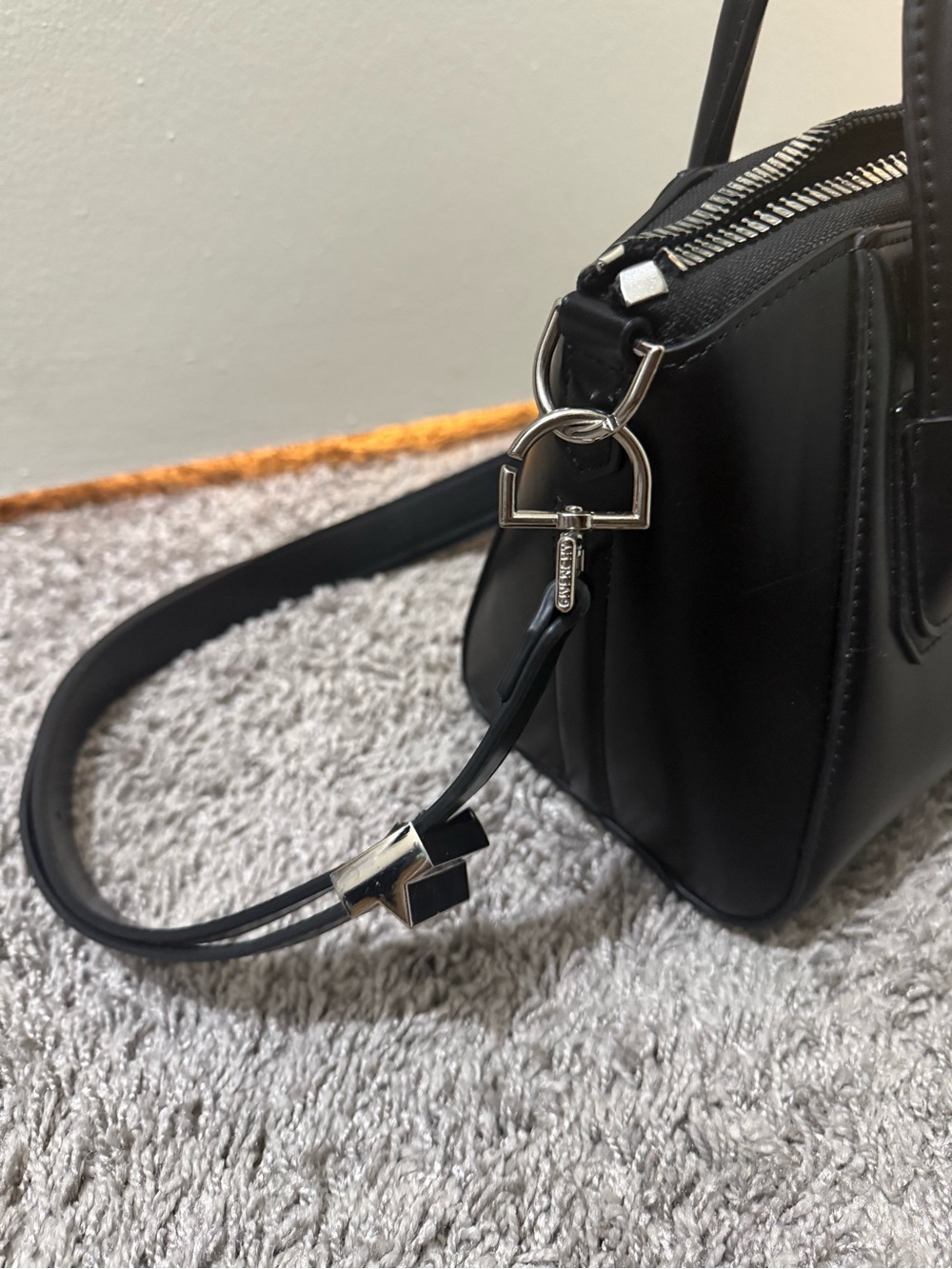 Black Leather Mini Satchel with Removable Strap - Picture 6 of 8
